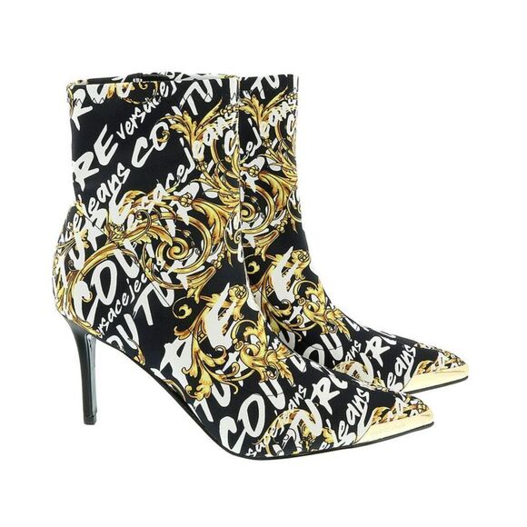 Versace Jeans Couture Black Gold Side Zip Cap Toe Ankle Boot - Picture 1 of 5